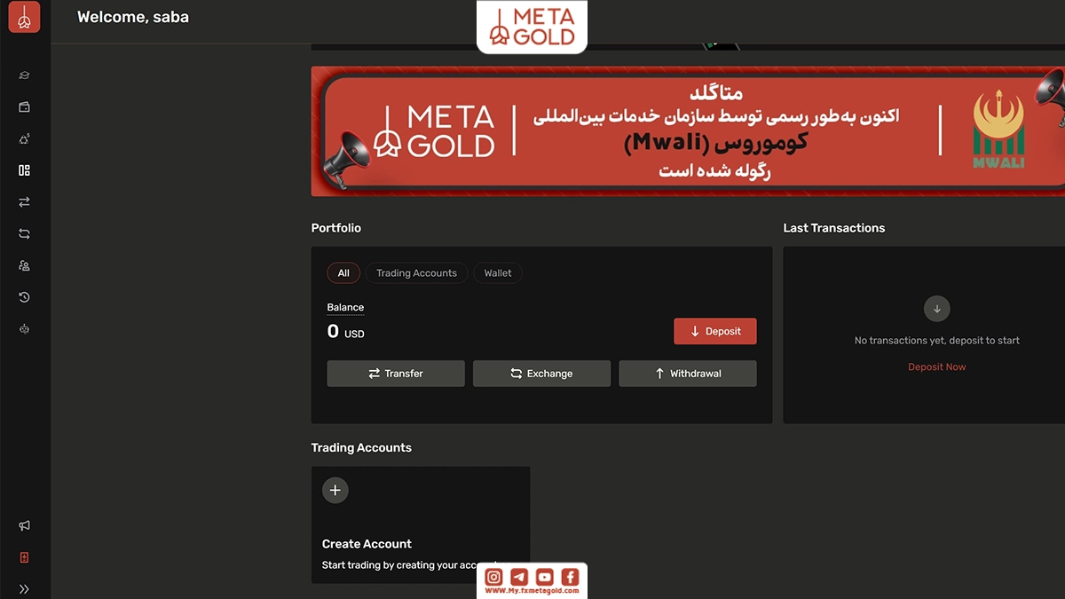 پس از ثبت‌نام و دریافت ایمیل تایید، وارد داشبورد خود در متاگلد شوید