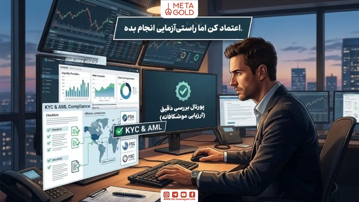 تحلیل اعتبار بروکر آفشور توسط تریدر حرفه‌ای با بررسی لایسنس‌های مالی، مدارک KYC و شفافیت نقدینگی در مانیتورهای معاملاتی